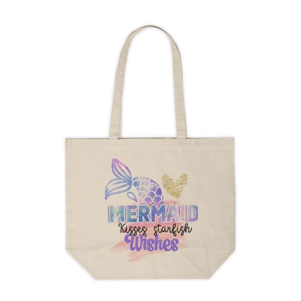 Mermaid Kisses, Starfish Wishes Custom Canvas Tote Bag